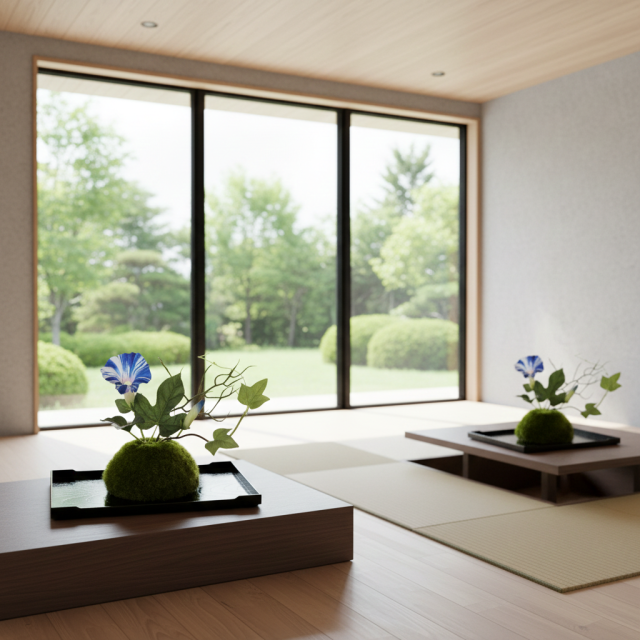 【造花 観葉植物 インテリアグリーン】こけ玉 ジャパーニーズモダンS（下皿付き）