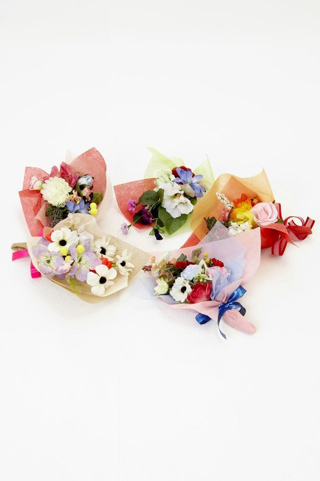 【造花ミニ花束・お買い得セット】ちょっぴり大きな手のひらブーケ(Lサイズ)の5束セット／アソート