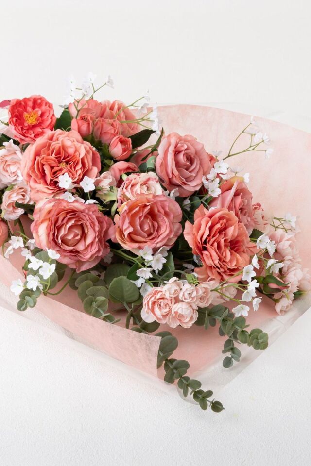 バラとかすみ草の花束 ローズブーケ 豪華 高級 造花 73〜85cm｜結婚式 両親贈呈 プロポーズ 記念日ギフト｜ローズガーデンシリーズ