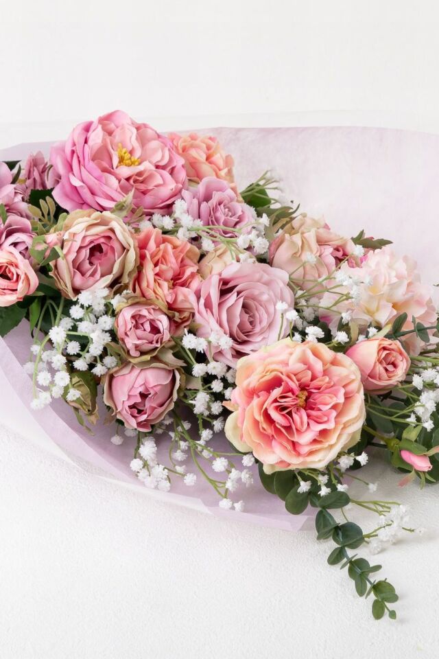 バラとかすみ草の花束 ローズブーケ 豪華 高級 造花 73〜85cm｜結婚式 両親贈呈 プロポーズ 記念日ギフト｜ローズガーデンシリーズ