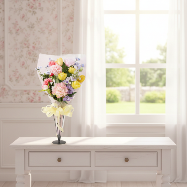 【一点もの】造花 花束｜ラグジュアリー アーティフィシャルフラワー ブーケ（チューリップ・ピオニー・カーネーション）特別な贈り物に