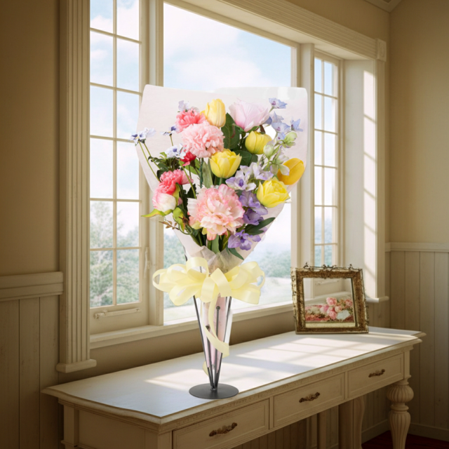 【一点もの】造花 花束｜ラグジュアリー アーティフィシャルフラワー ブーケ（チューリップ・ピオニー・カーネーション）特別な贈り物に