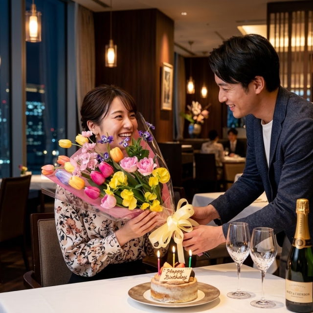 【一点もの】永遠に色褪せない祝福｜至高のチューリップ＆スイートピーのプレミアムマルチカラーブーケ