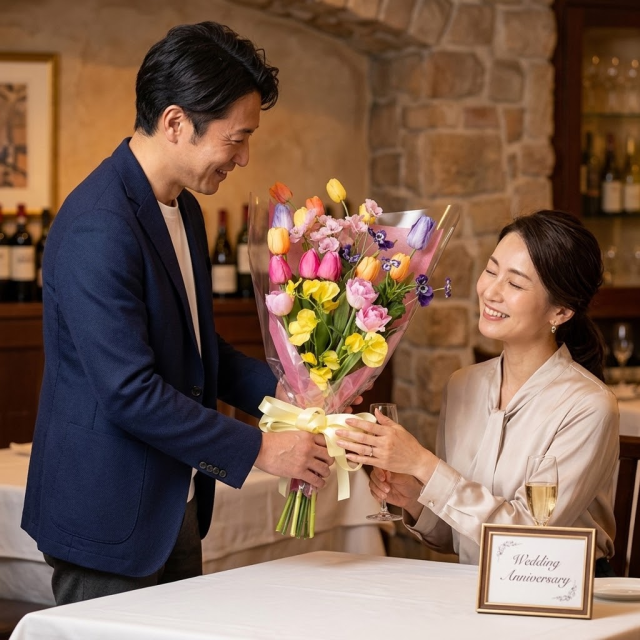 【一点もの】永遠に色褪せない祝福｜至高のチューリップ＆スイートピーのプレミアムマルチカラーブーケ