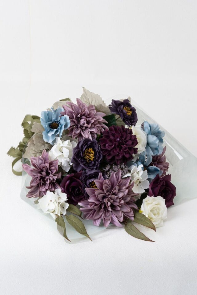 高級アーティフィシャルフラワーの花束｜上品なパープル＆ブルーブーケ（誕生日・記念日・お祝いの枯れない贈り物）