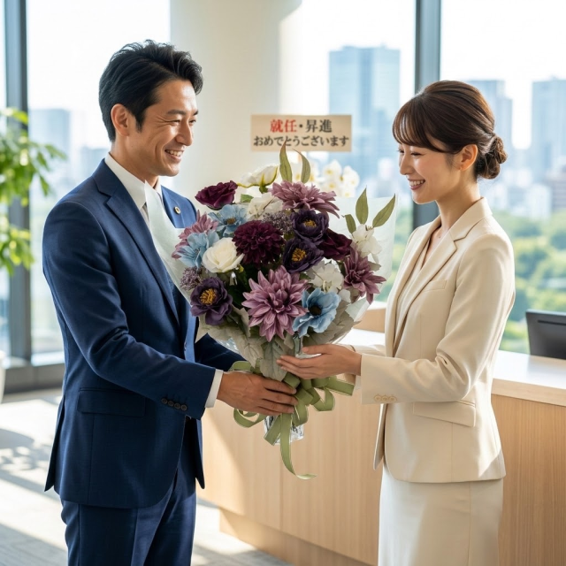 高級アーティフィシャルフラワーの花束｜上品なパープル＆ブルーブーケ（誕生日・記念日・お祝いの枯れない贈り物）