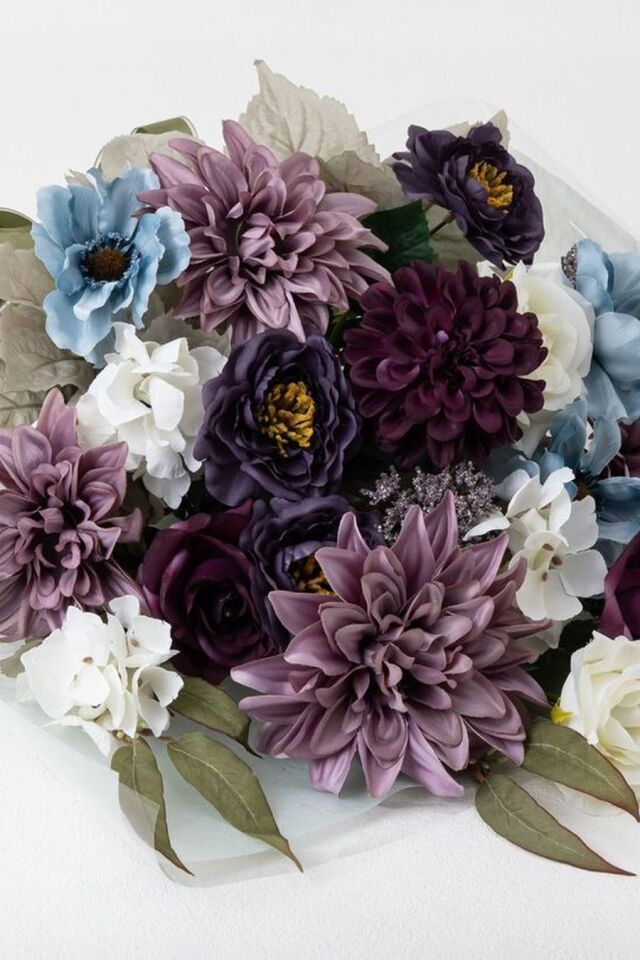 高級アーティフィシャルフラワーの花束｜上品なパープル＆ブルーブーケ（誕生日・記念日・お祝いの枯れない贈り物）