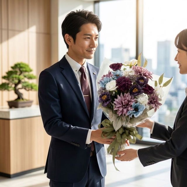 高級アーティフィシャルフラワーの花束｜上品なパープル＆ブルーブーケ（誕生日・記念日・お祝いの枯れない贈り物）