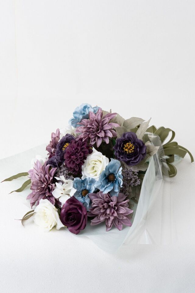 高級アーティフィシャルフラワーの花束｜上品なパープル＆ブルーブーケ（誕生日・記念日・お祝いの枯れない贈り物）
