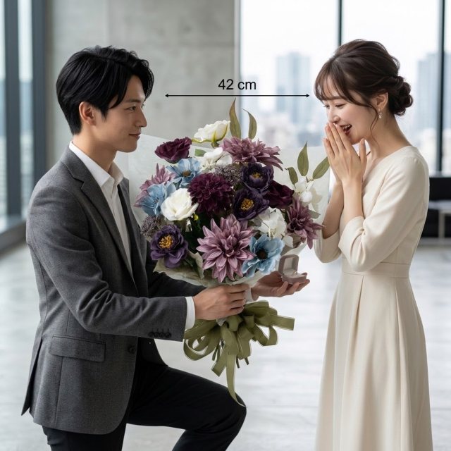 高級アーティフィシャルフラワーの花束｜上品なパープル＆ブルーブーケ（誕生日・記念日・お祝いの枯れない贈り物）