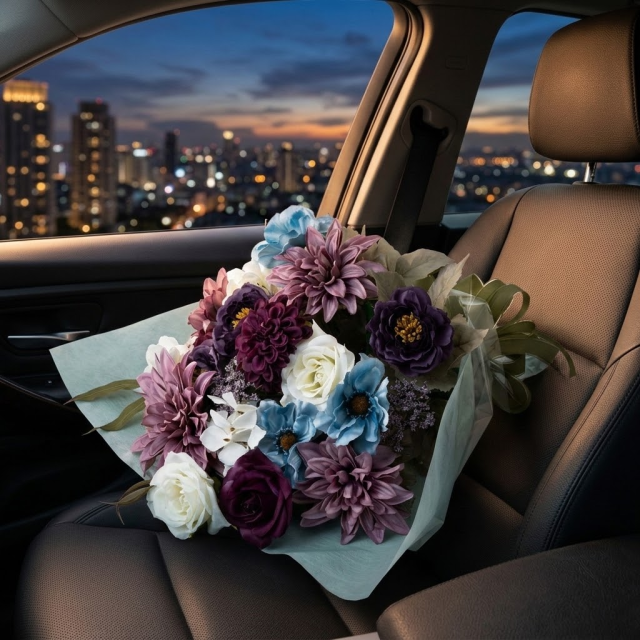 高級アーティフィシャルフラワーの花束｜上品なパープル＆ブルーブーケ（誕生日・記念日・お祝いの枯れない贈り物）