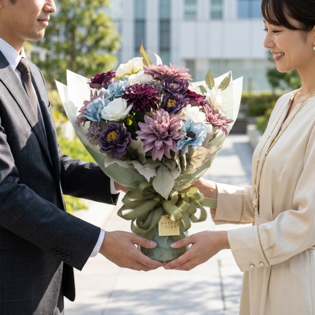 高級アーティフィシャルフラワーの花束｜上品なパープル＆ブルーブーケ（誕生日・記念日・お祝いの枯れない贈り物）