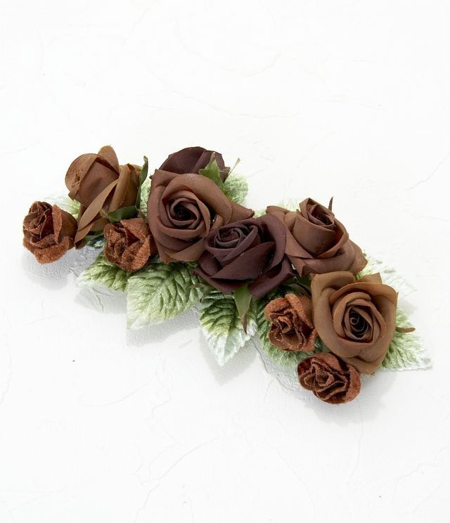 【特価SALE　髪飾り・ヘアアクセサリー】ローズ−ブラウン×グリーン・コームタイプ