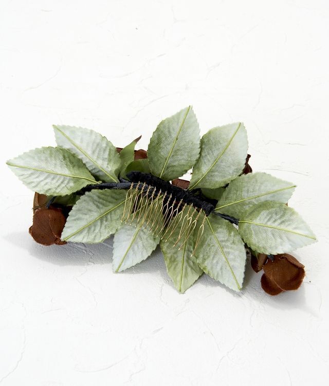 【特価SALE　髪飾り・ヘアアクセサリー】ローズ−ブラウン×グリーン・コームタイプ