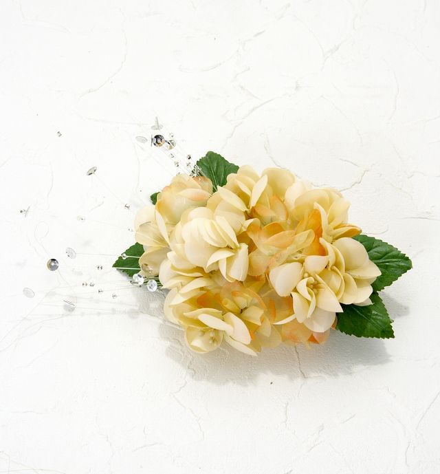 【特価SALE　髪飾り・ヘアアクセサリー】紫陽花−アイボリーオレンジ・バレッタ