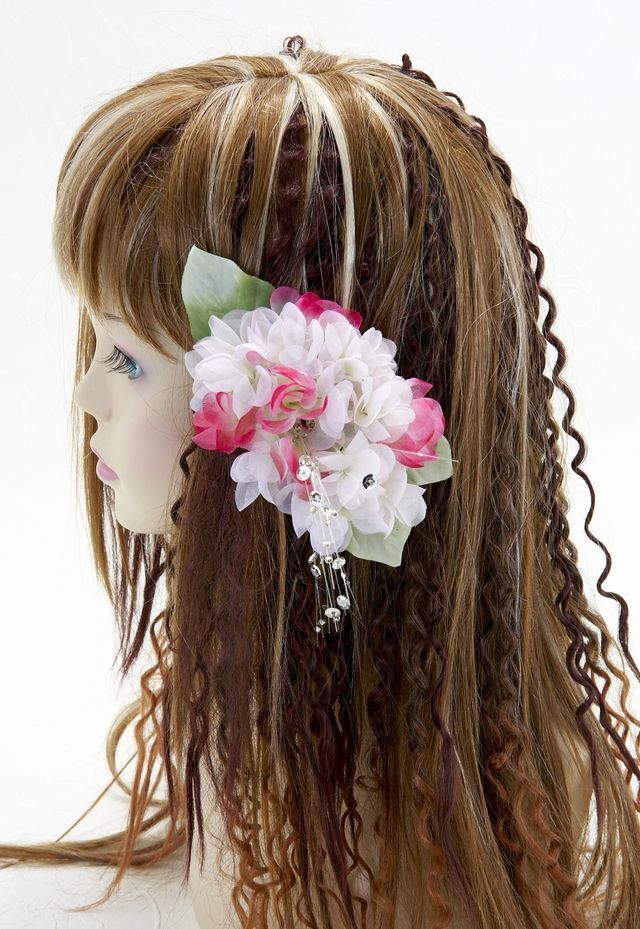 【特価SALE　髪飾り・ヘアアクセサリー】紫陽花−ピンク×ワインレッド・バレッタ