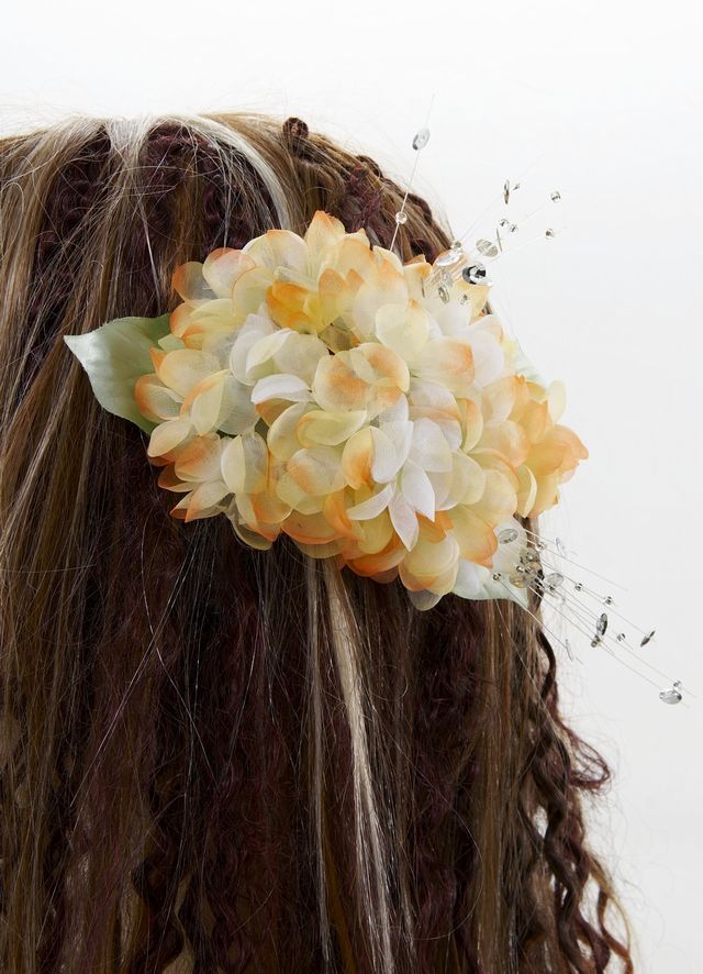 【特価SALE　髪飾り・ヘアアクセサリー】紫陽花−クリームオレンジ・バレッタ