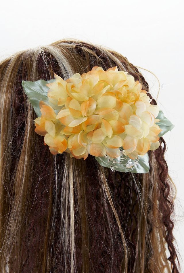 【特価SALE　髪飾り・ヘアアクセサリー】紫陽花−フレッシュオレンジ・バレッタ