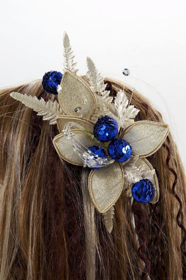 【特価SALE　髪飾り・ヘアアクセサリー】和洋両用−ゴールドブルー・コーム