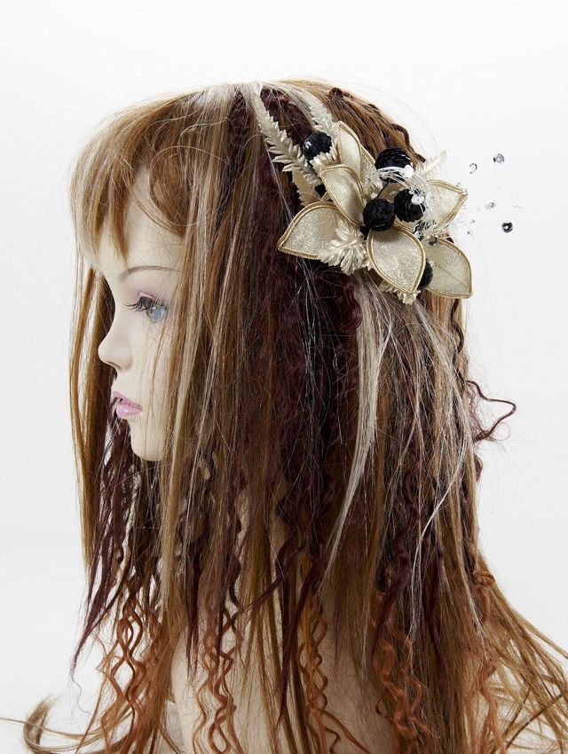 【特価SALE　髪飾り・ヘアアクセサリー】和洋両用−ゴールドブラック・コーム