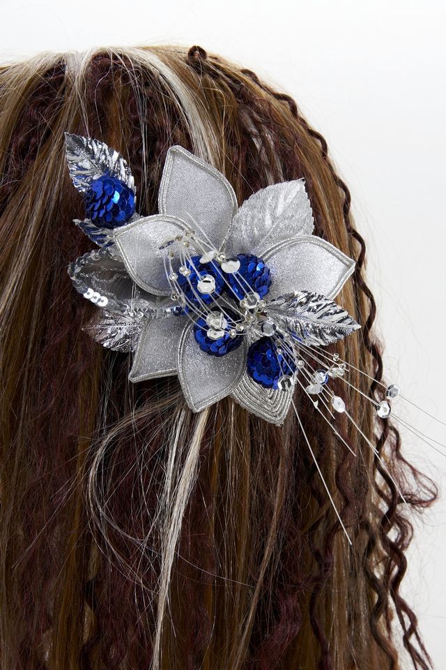 【特価SALE　髪飾り・ヘアアクセサリー】和洋両用−シルバーブルー・コーム