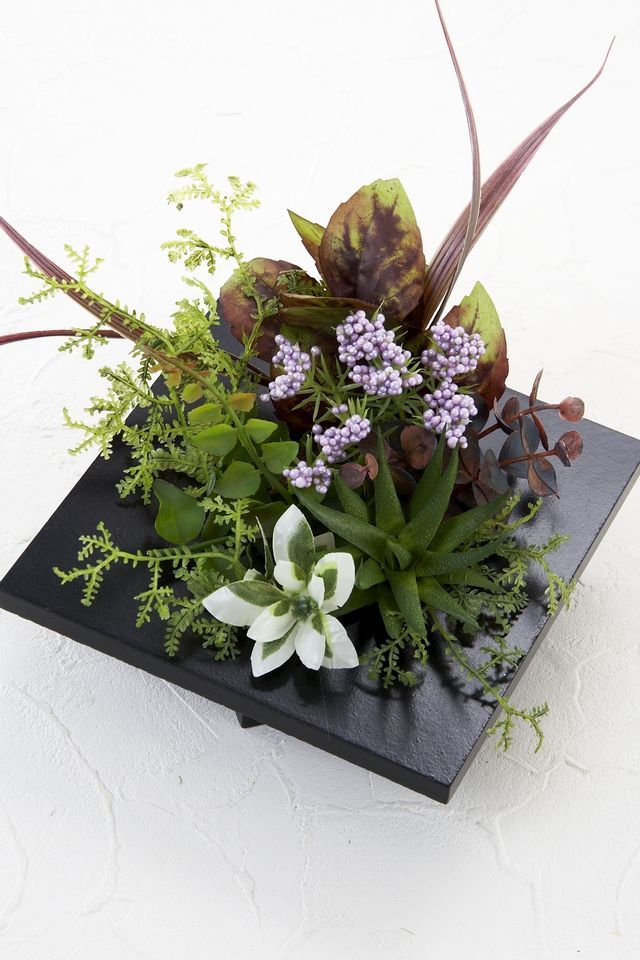 【スクエアフレーム　造花インテリアグリーン】璃寛茶-Ｍサイズ