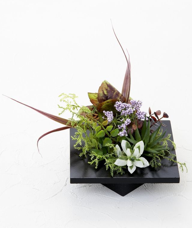 【スクエアフレーム　造花インテリアグリーン】璃寛茶-Ｍサイズ