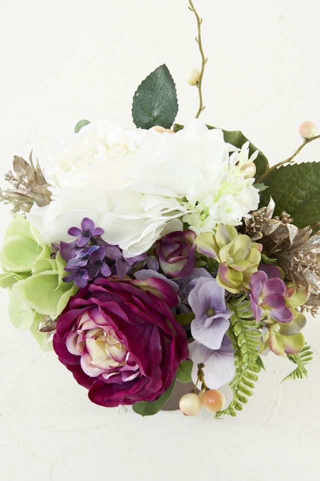 【造花・アーティフィシャルフラワー・造花インテリア】ローズ＆ハイドレンジアのナチュラルアレンジメント