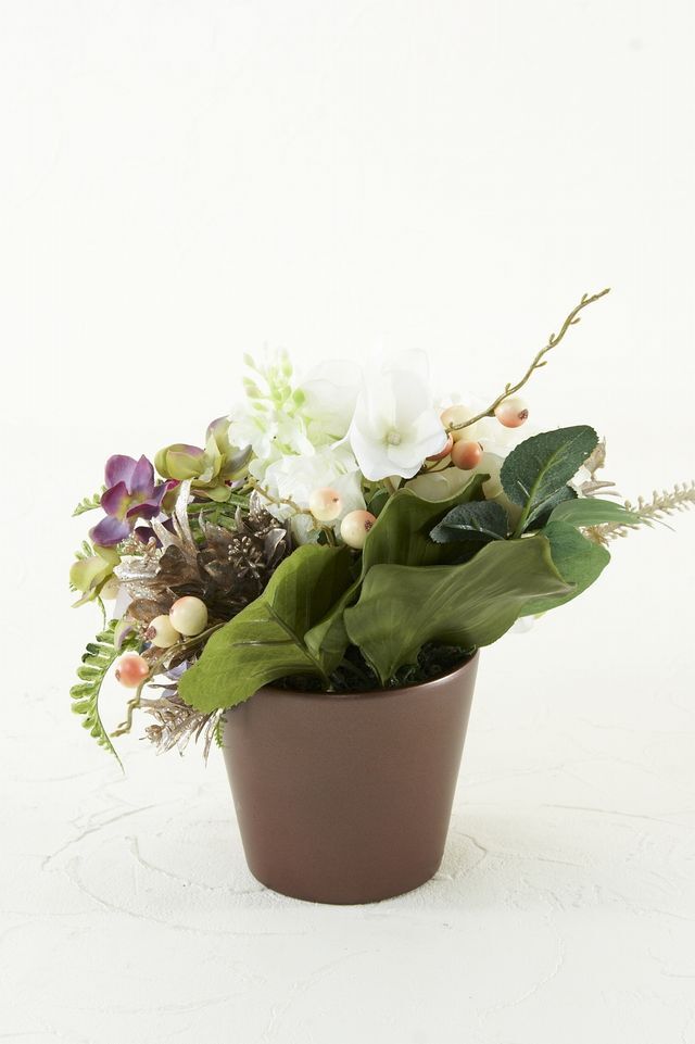 【造花・アーティフィシャルフラワー・造花インテリア】ローズ＆ハイドレンジアのナチュラルアレンジメント