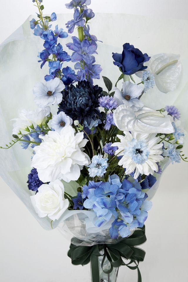 【贈答・贈呈用花束・造花花束・豪華花束】プロポーズ・記念日など記憶に残る枯れないフラワーギフト／ブルーサファイアブーケ