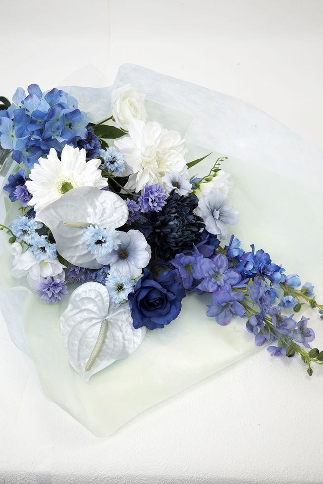 【贈答・贈呈用花束・造花花束・豪華花束】プロポーズ・記念日など記憶に残る枯れないフラワーギフト／ブルーサファイアブーケ