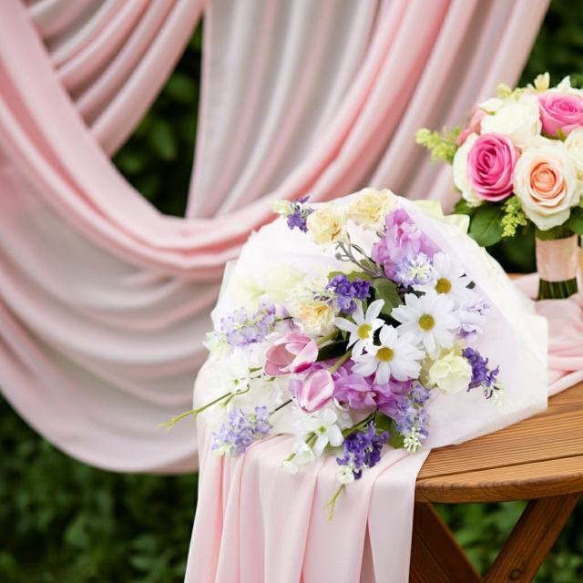 【贈答・贈呈用花束・造花花束・花束ギフト】スイートピーとチューリップのアーティフィシャルフラワーブーケ/パープルミックス