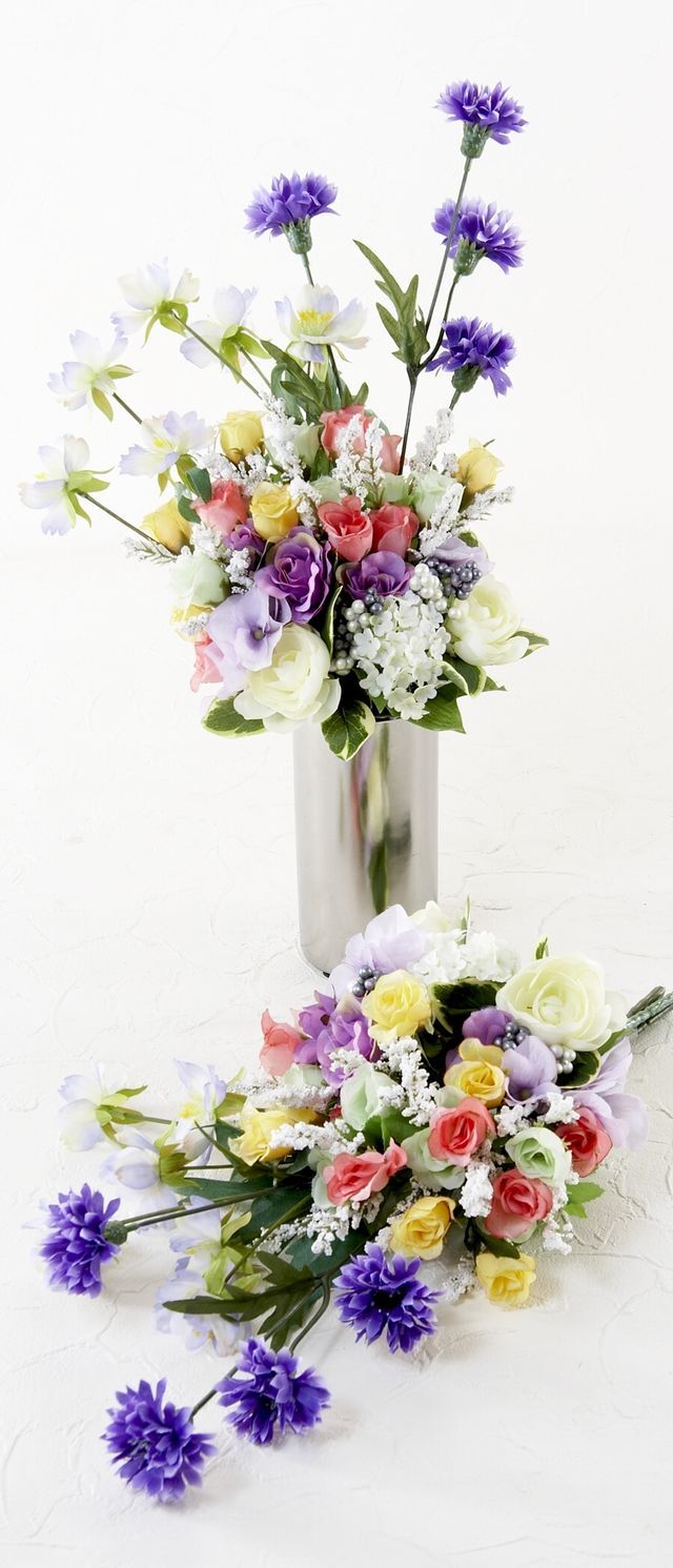 造花 ミニ供花】コスモスと実物のミニ仏花セット（左右1対