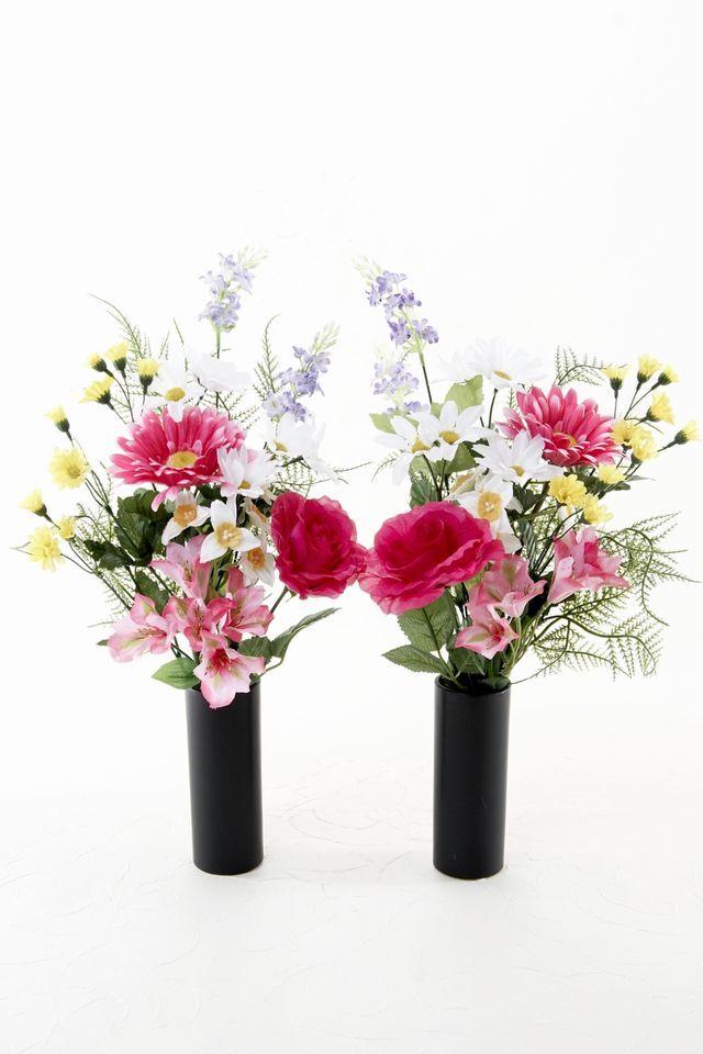 【造花・アーティフィシャルフラワー 仏花・供花・墓花】ガーベラやバラの供花（左右１対セット）