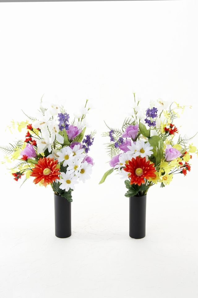 【造花・アーティフィシャルフラワー 仏花・供花・墓花】ガーベラやオンシジュームの供花（左右１対セット）