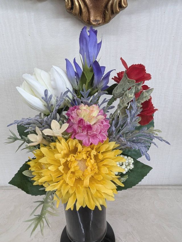 【アーティフィシャルフラワー・造花 お仏壇向けリトル仏花・ミニ供花】リンドウとガーベラのミックス供花−1束タイプ