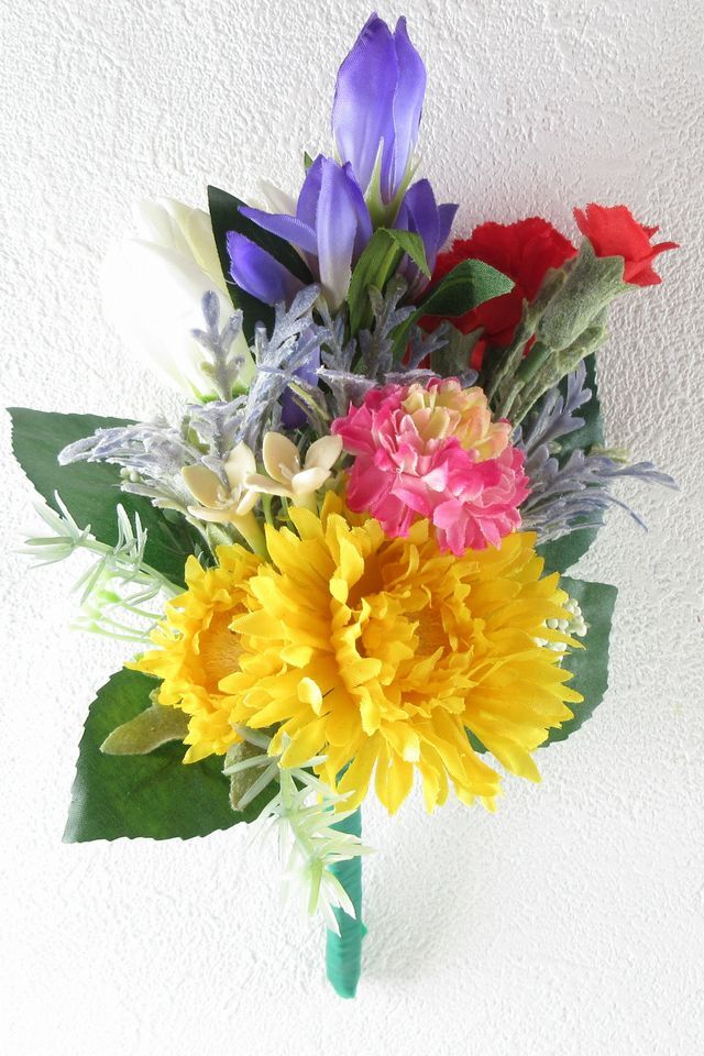 【アーティフィシャルフラワー・造花 お仏壇向けリトル仏花・ミニ供花】リンドウとガーベラのミックス供花−1束タイプ