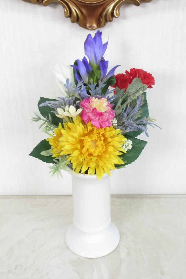 【アーティフィシャルフラワー・造花 お仏壇向けリトル仏花・ミニ供花】リンドウとガーベラのミックス供花−1束タイプ
