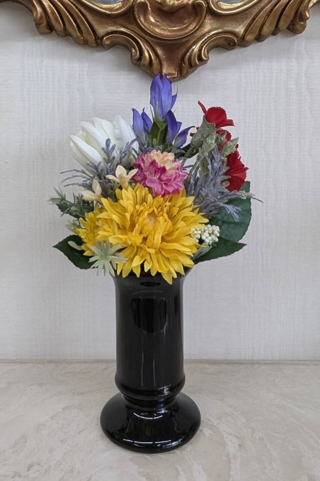 【アーティフィシャルフラワー・造花 お仏壇向けリトル仏花・ミニ供花】リンドウとガーベラのミックス供花−1束タイプ