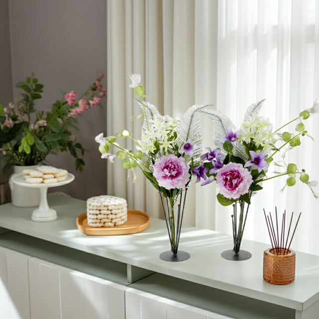 【造花の仏花・供花】ピオニー＆ノーブルクレマチスの供花（左右１対セット）