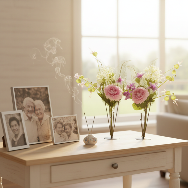 【造花の仏花・供花】ピオニー＆ノーブルクレマチスの供花（左右１対セット）