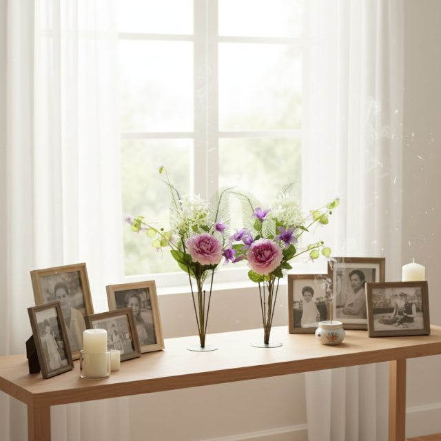 【造花の仏花・供花】ピオニー＆ノーブルクレマチスの供花（左右１対セット）