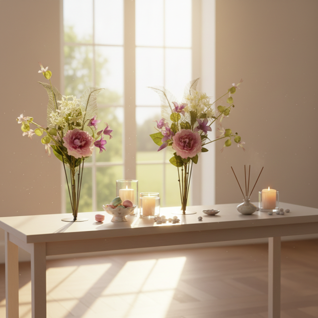 【造花の仏花・供花】ピオニー＆ノーブルクレマチスの供花（左右１対セット）