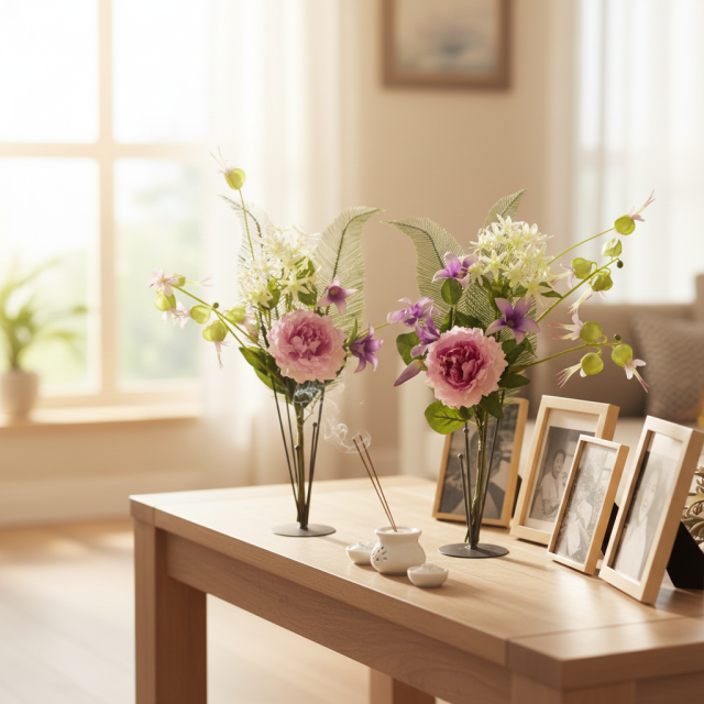 【造花の仏花・供花】ピオニー＆ノーブルクレマチスの供花（左右１対セット）