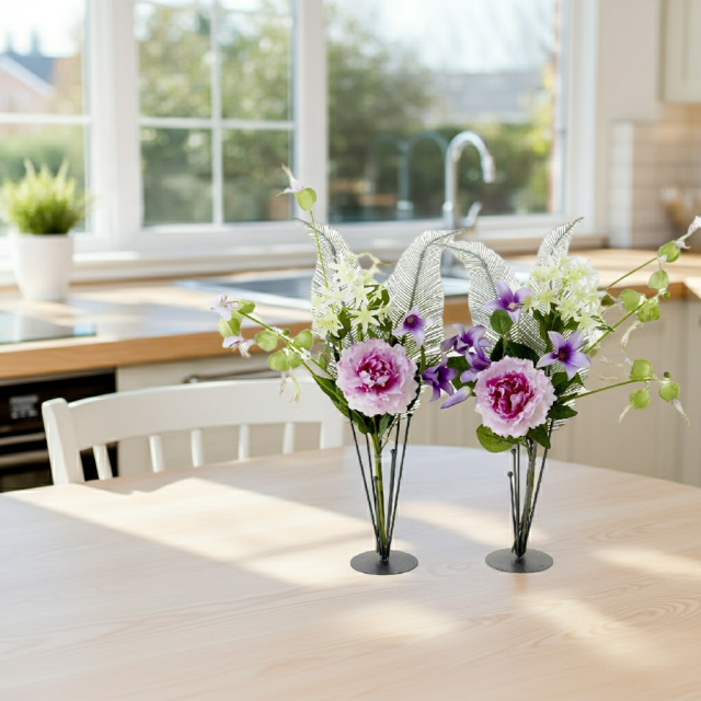 【造花の仏花・供花】ピオニー＆ノーブルクレマチスの供花（左右１対セット）