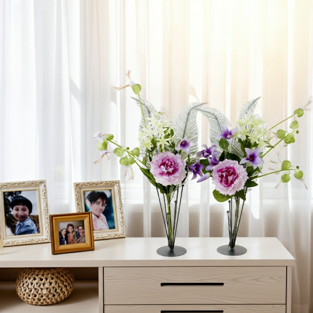 【造花の仏花・供花】ピオニー＆ノーブルクレマチスの供花（左右１対セット）