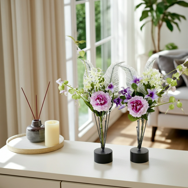【造花の仏花・供花】ピオニー＆ノーブルクレマチスの供花（左右１対セット）