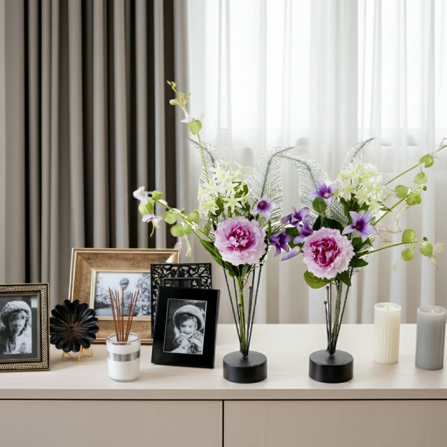 【造花の仏花・供花】ピオニー＆ノーブルクレマチスの供花（左右１対セット）