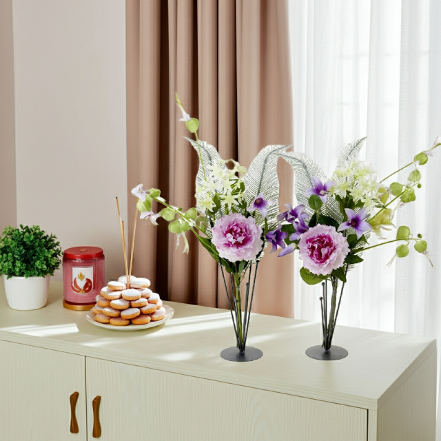 【造花の仏花・供花】ピオニー＆ノーブルクレマチスの供花（左右１対セット）