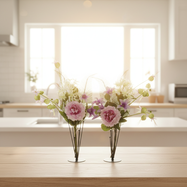 【造花の仏花・供花】ピオニー＆ノーブルクレマチスの供花（左右１対セット）